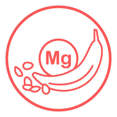 A banana, seeds and a round circle with the letters Mg for magnesium.