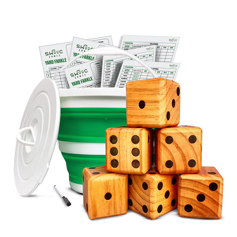 Yardzee &amp; Farkle Giant Dice with Collapsible Bucket (20+ Games Included)