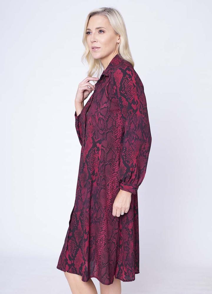 Snake Print Shirt Dress in Wine