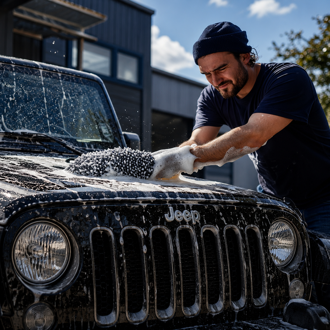 Man washing his car