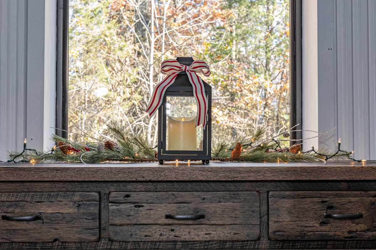 Rustic Christmas Lantern on Foxfield Dresser