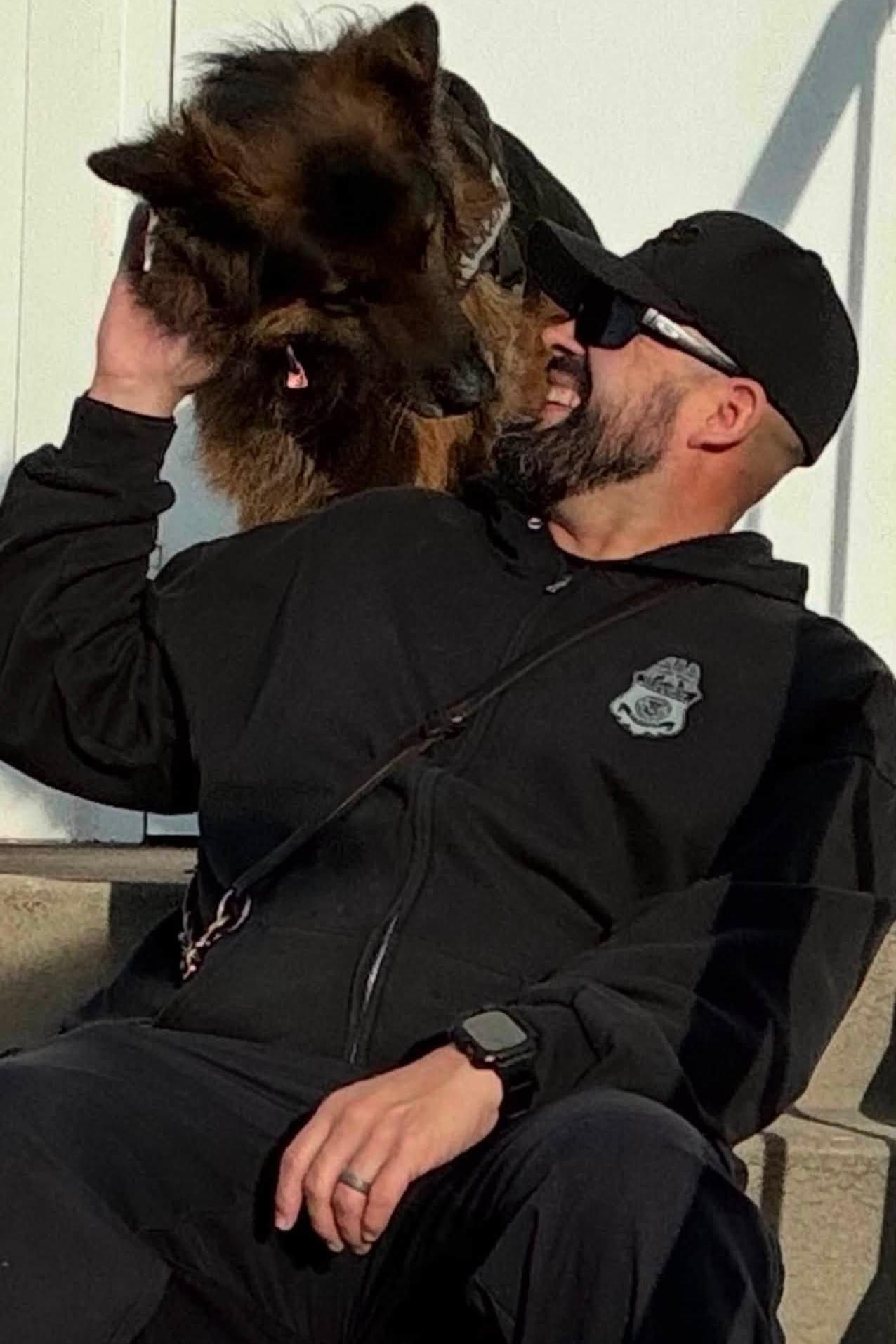 k9 rocky looking at his handler
