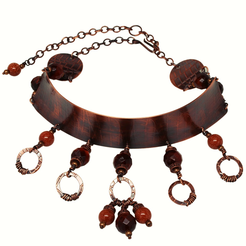 Funky Copper, Tiger's Eye and Goldstone Choker Necklace by Junebug Jewelry Designs