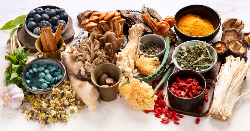table with adaptogen foods
