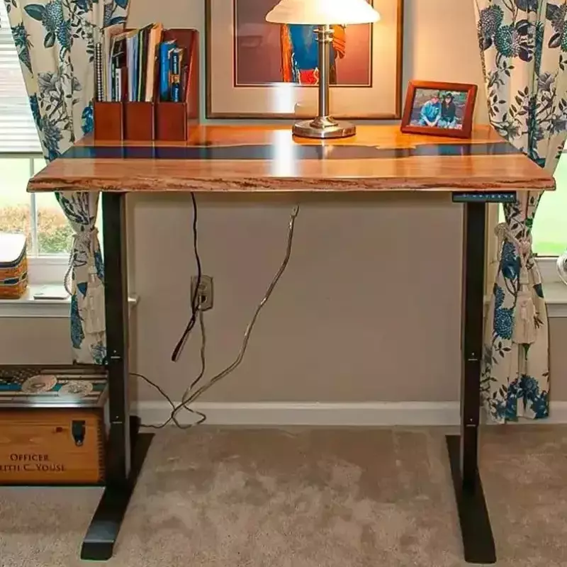 live edge adjustable epoxy river desk