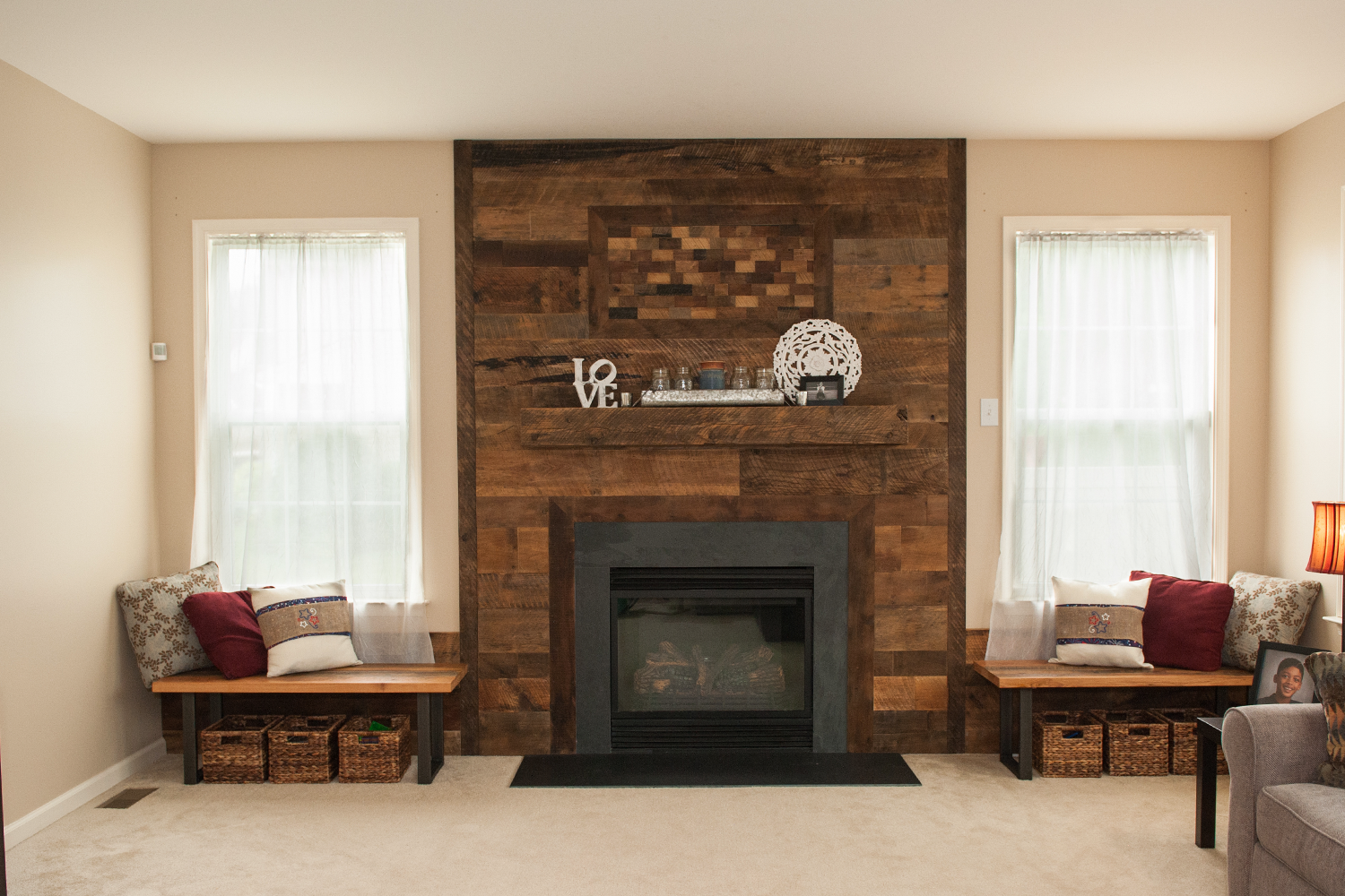 reclaimed wood fireplace surround