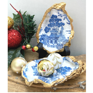 Blue and White Oyster Shell Dish, , Great Christmas Present