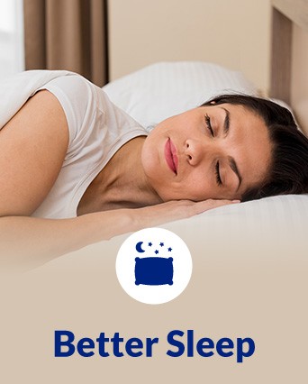 A person peacefully sleeping on a white pillow, with the text 'Better Sleep' below.