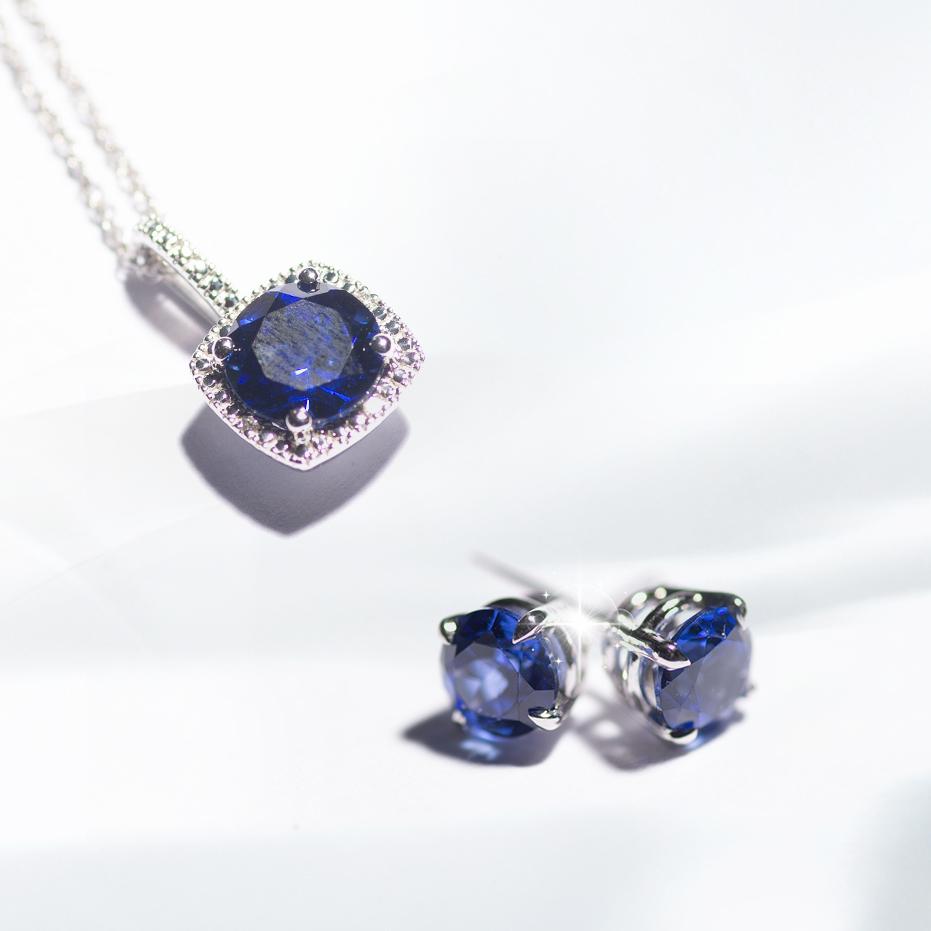 14k White Gold Diamond and Sapphire 2pc Bundle