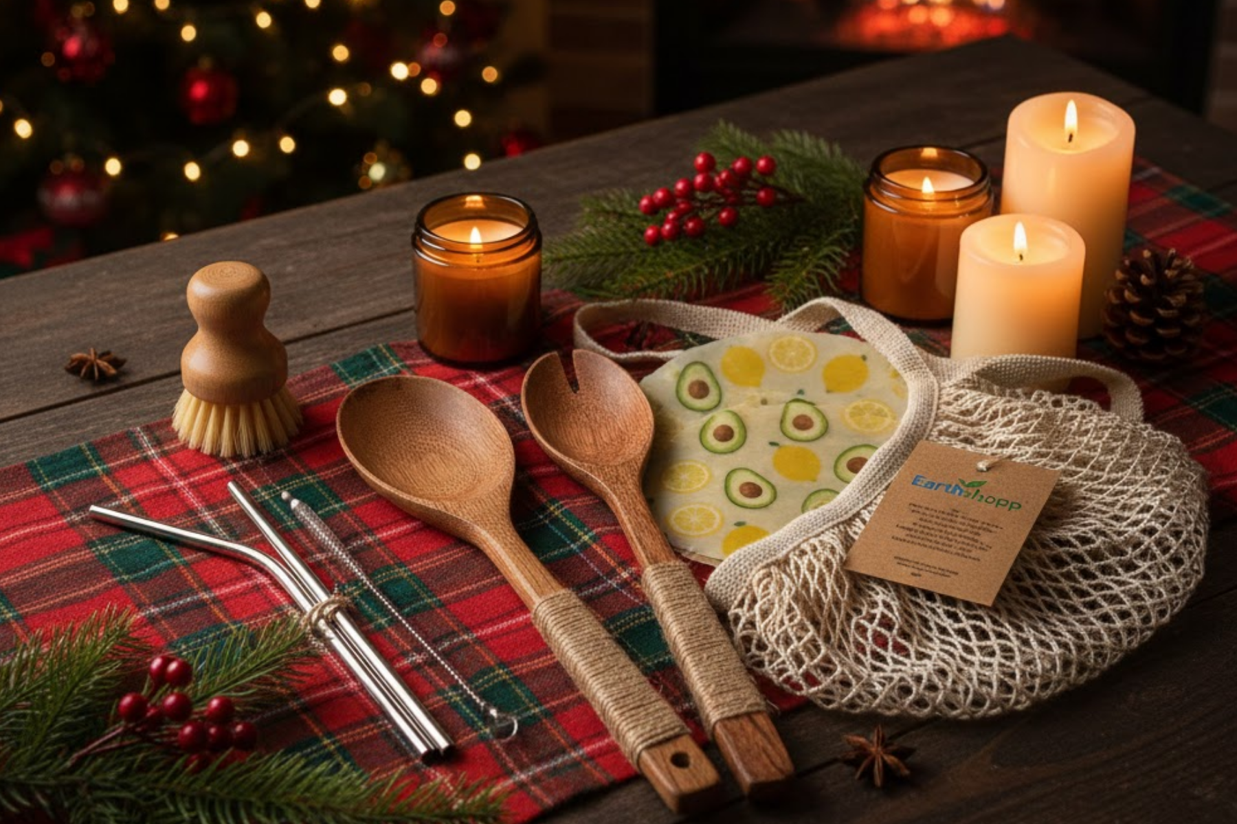 olive wood cutting board with tomato, basil, garlic and a red onion