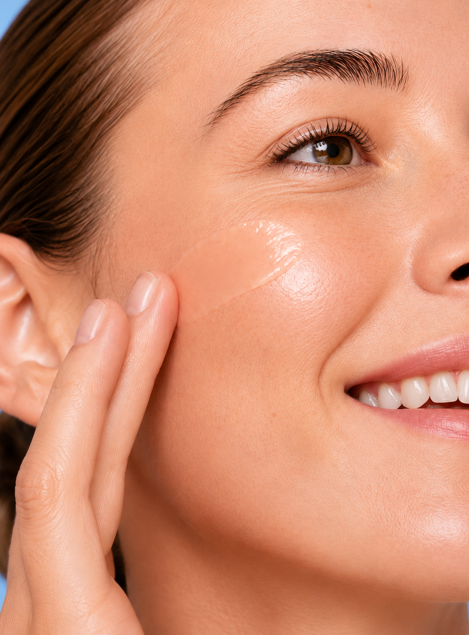 Dab all over clean face and massage upward.