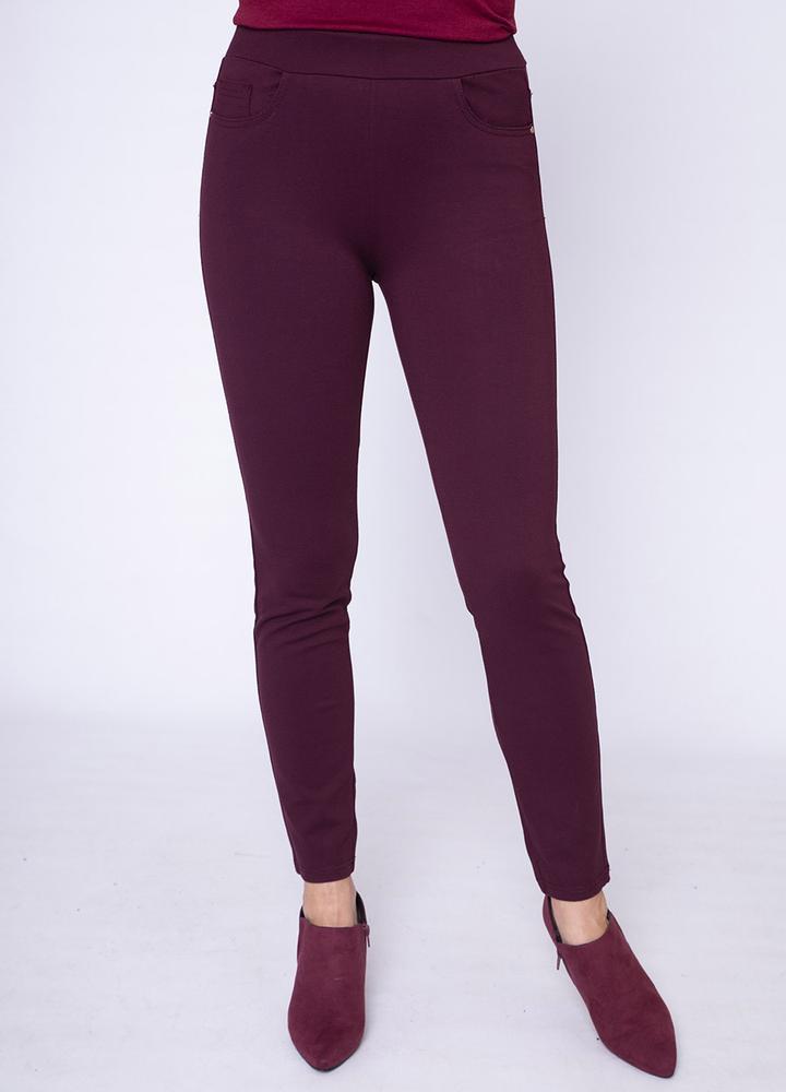 Stretch Waist Stud Pocket Trouser in Wine