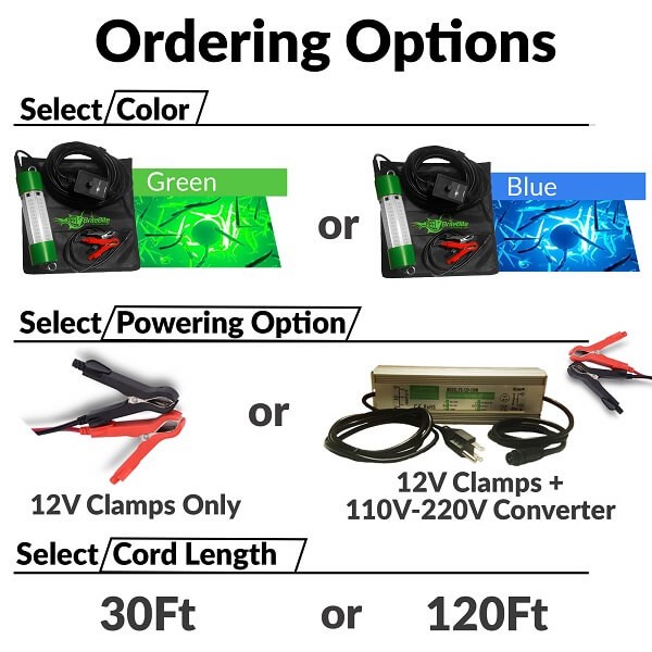 Saltwater Approved & Barnacle Burning Bulbs, Double Lamp Bright Green  Underwater Fishing Light Kit, Dock & Fish Lights with 50' Cords (7,900  Lumens