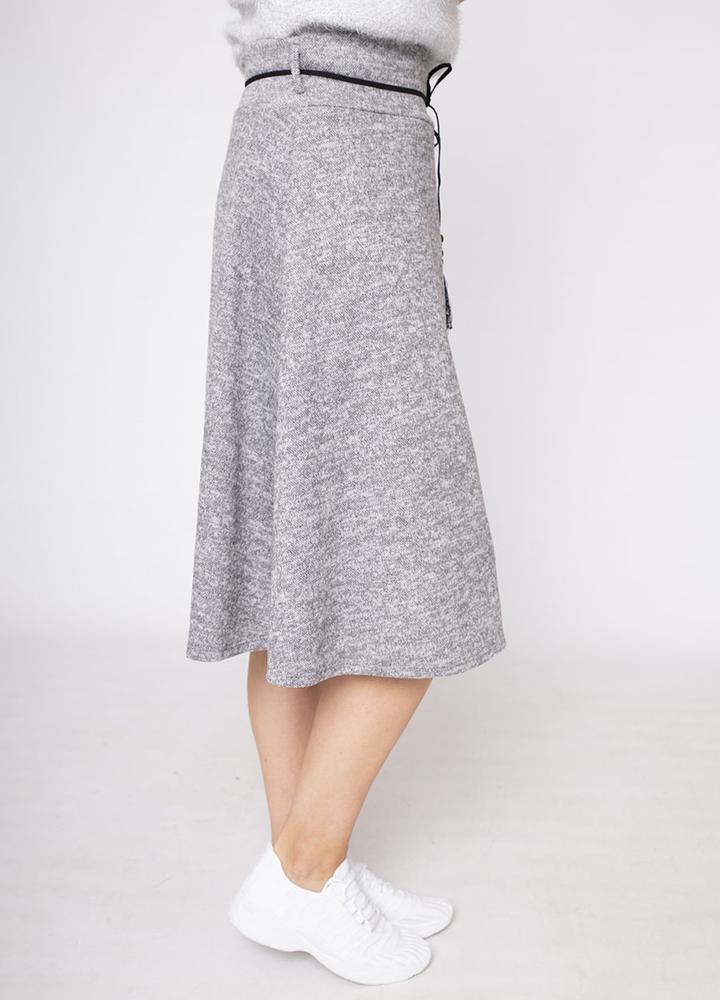 A-Line Belted Skirt in Grey