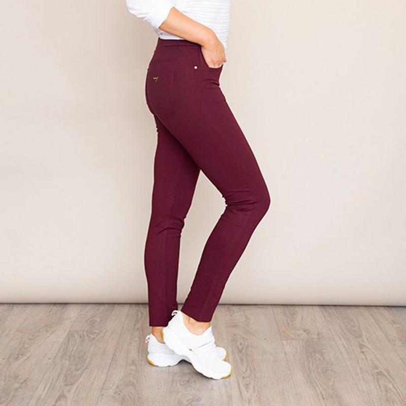 Stretch Waist Stud Pocket Trouser (Wine)