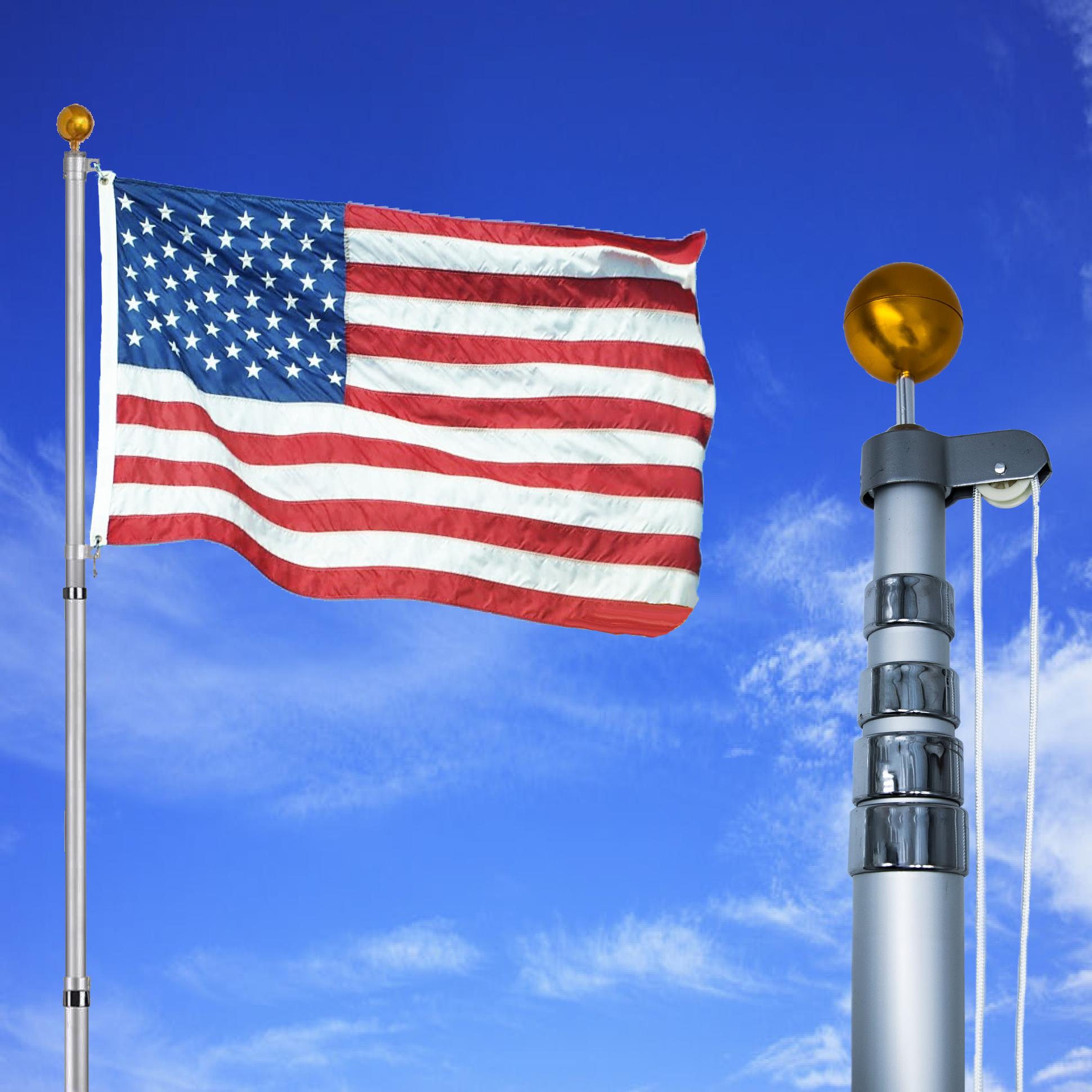 Stand 20FT Telescoping Flag Pole Kit, Thick 16Gauge Aluminum, 3x5 Ame