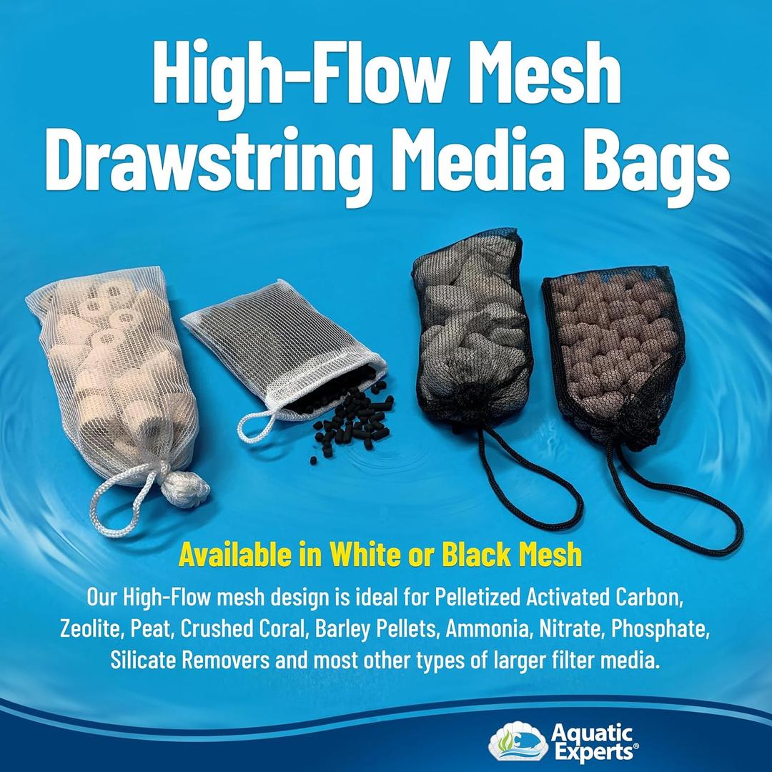 High-Flow Aquairum Mesh Media Filter Bags with Drawstring - 3 inch by 8 inch - 8 Pack