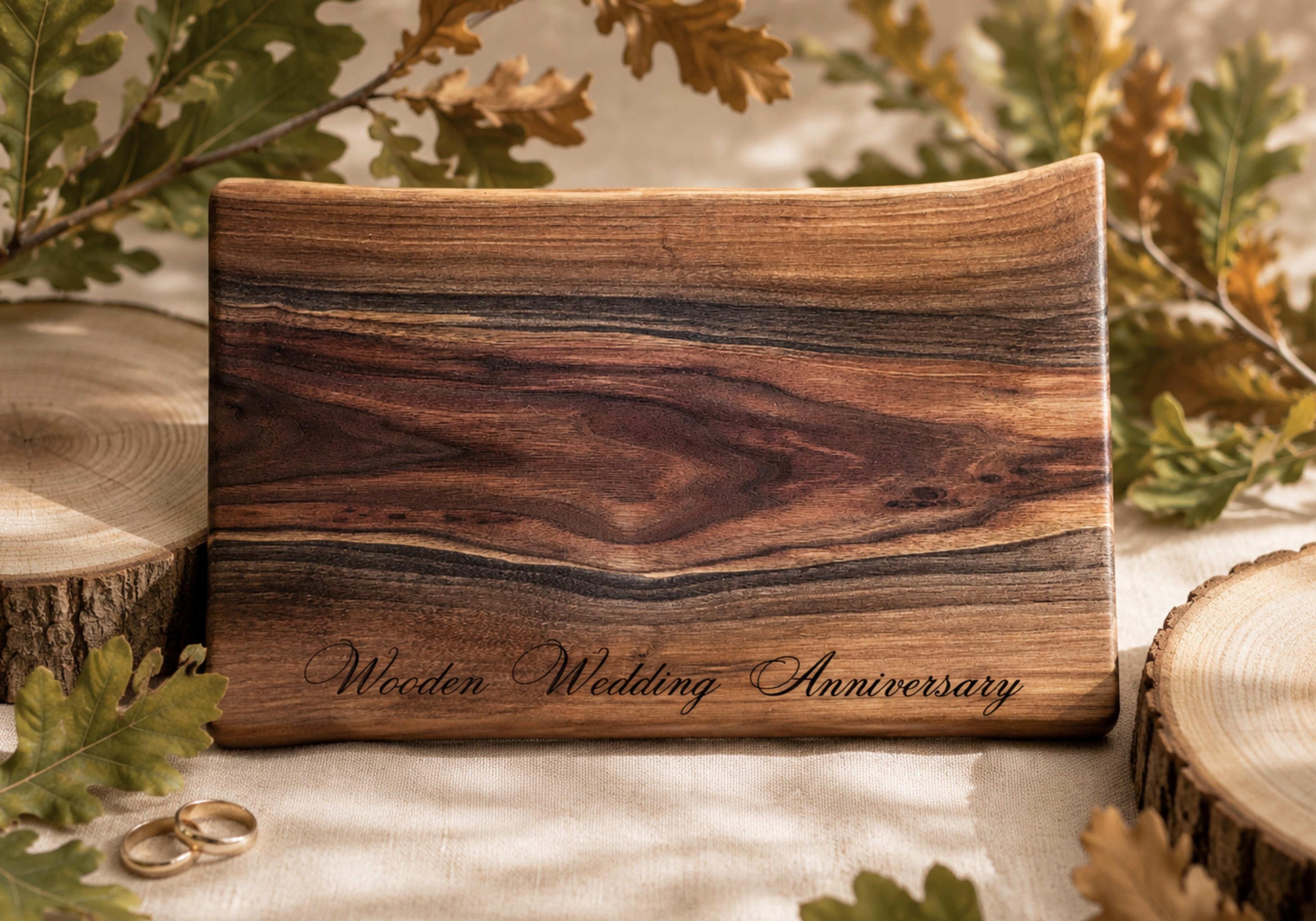 5th Year Wooden Wedding Anniversary personalization ideas for live edge charcuterie boards