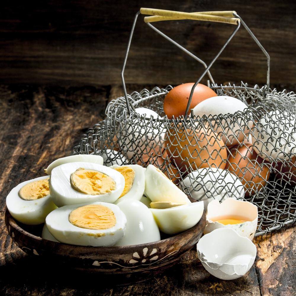 Boiled eggs in a bowl.
