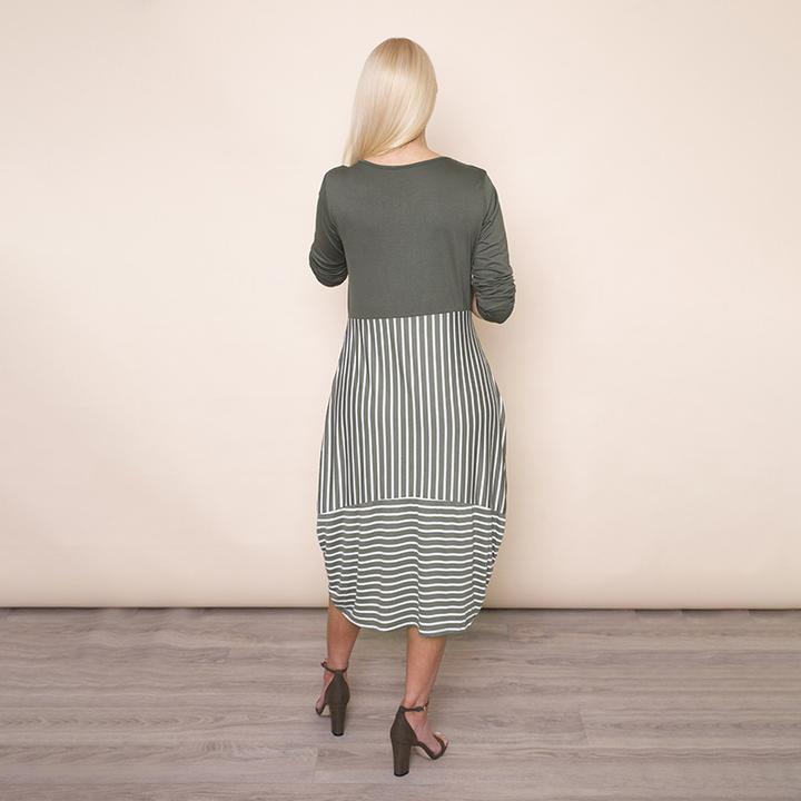 Long Sleeve Stripe Dress in Khaki
