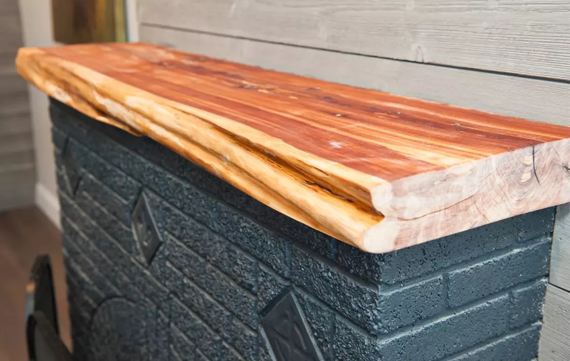 Live edge wood mantel idea