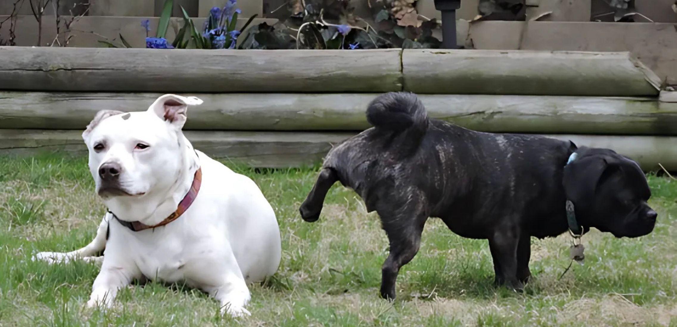 Dog is peeing on other dog