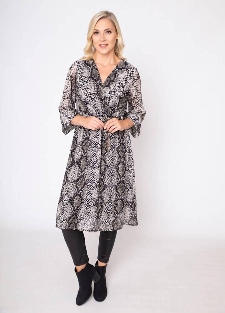 Snake Print Wrap Midi Dress