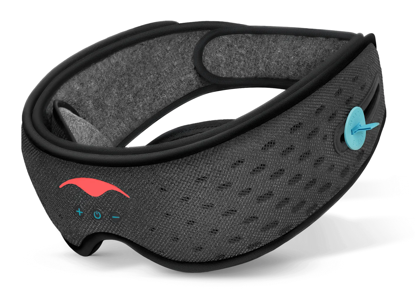 A black mesh sleep mask with headphones for snoozing at the best nap length.