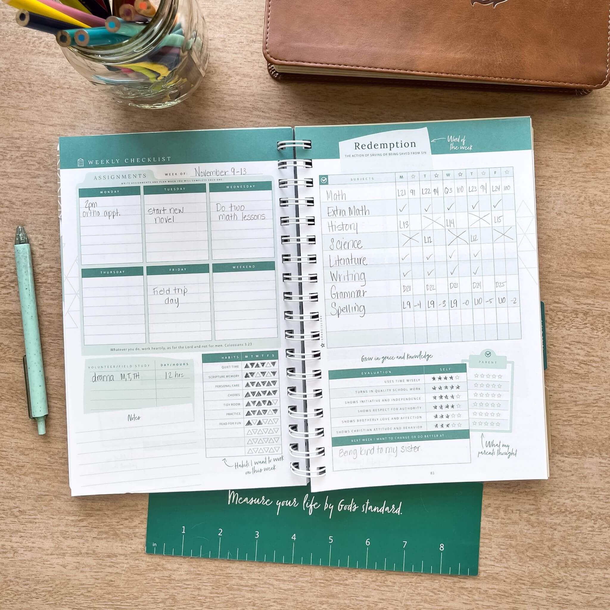 Middle School Homeschool Planner weekly checklist