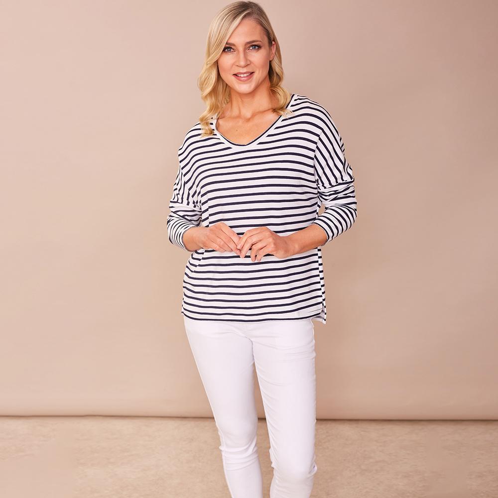 Amy V Neck Stripe Top (White)