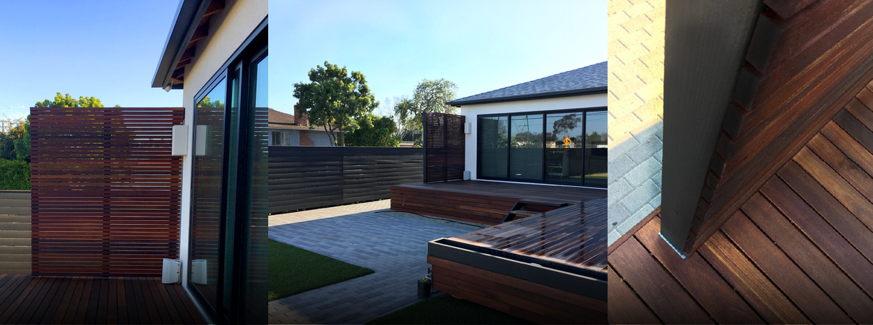 Collage of Brian D.'s low level deck with beautiful finish and privacy wall