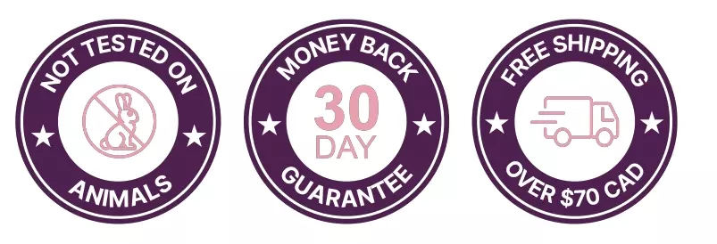 Dermatologically tested, No added Parabens, Vegan, Not tested on animals, 30 days money back guarantee badge_mob