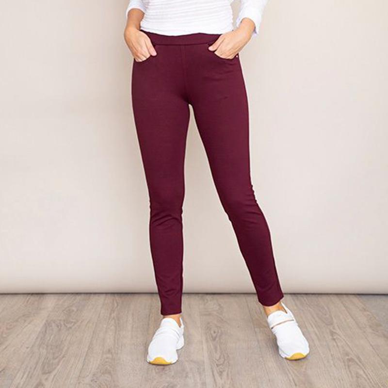 Stretch Waist Stud Pocket Trouser (Wine)