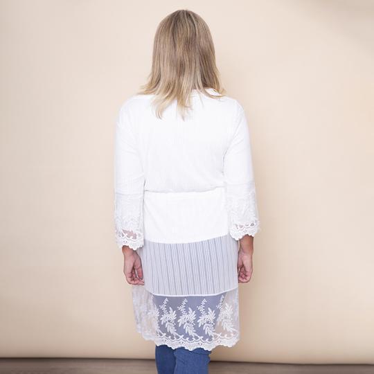 Embroidered Long Lace Cardi in White
