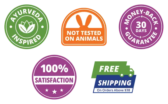 Free shipping, 100% Satisfaction, No Harsh Chemicals, 30-Days Money Back guarantee, Clean Ingredients