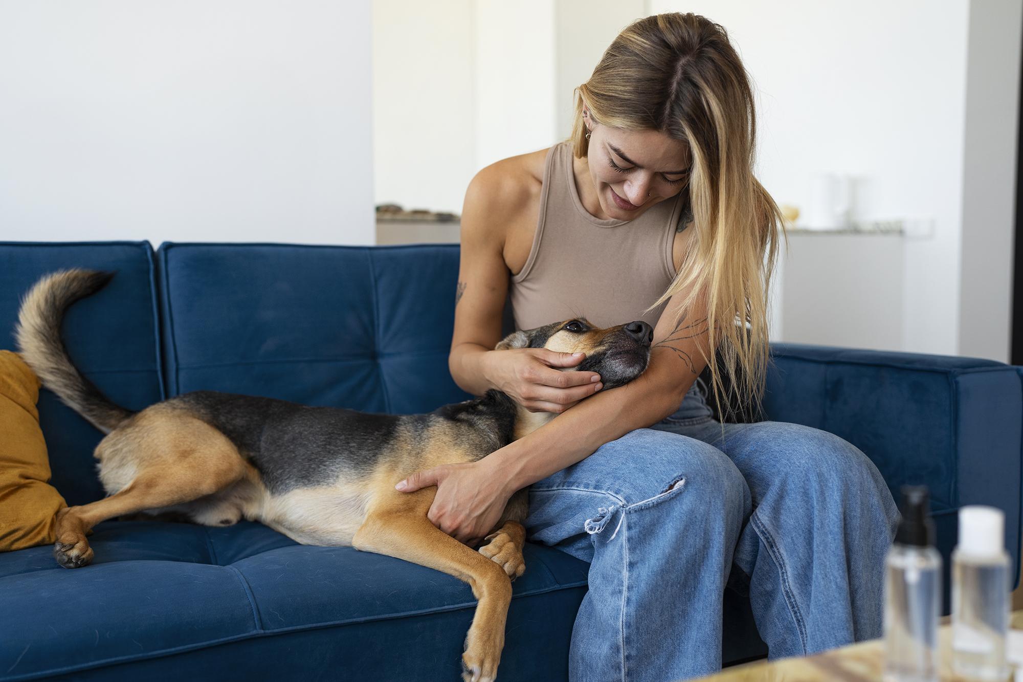 woman-with-cute-dog-home