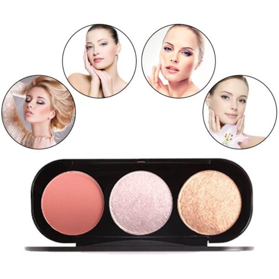 3 Colors Blush & Highlighter Face Palette