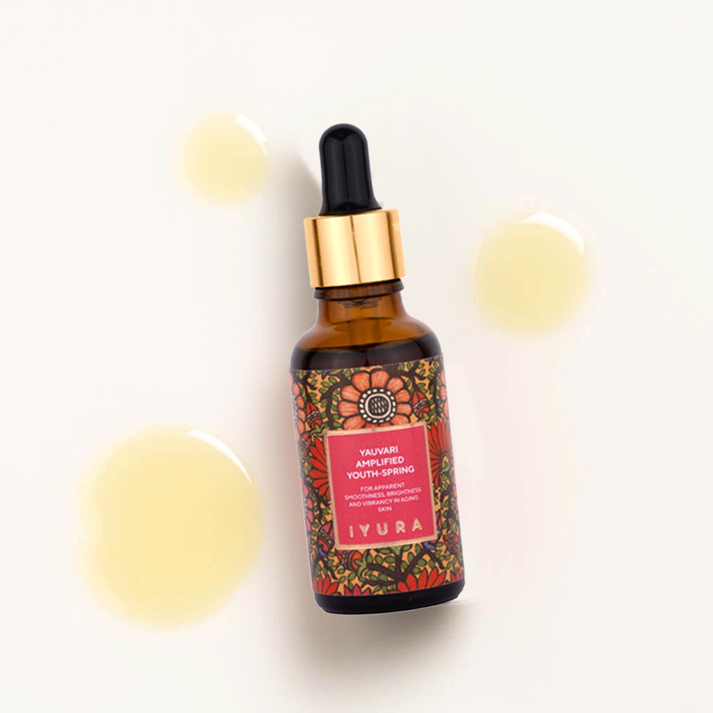 Drops of Yauvari Amplified Youth Spring serum with its bottle