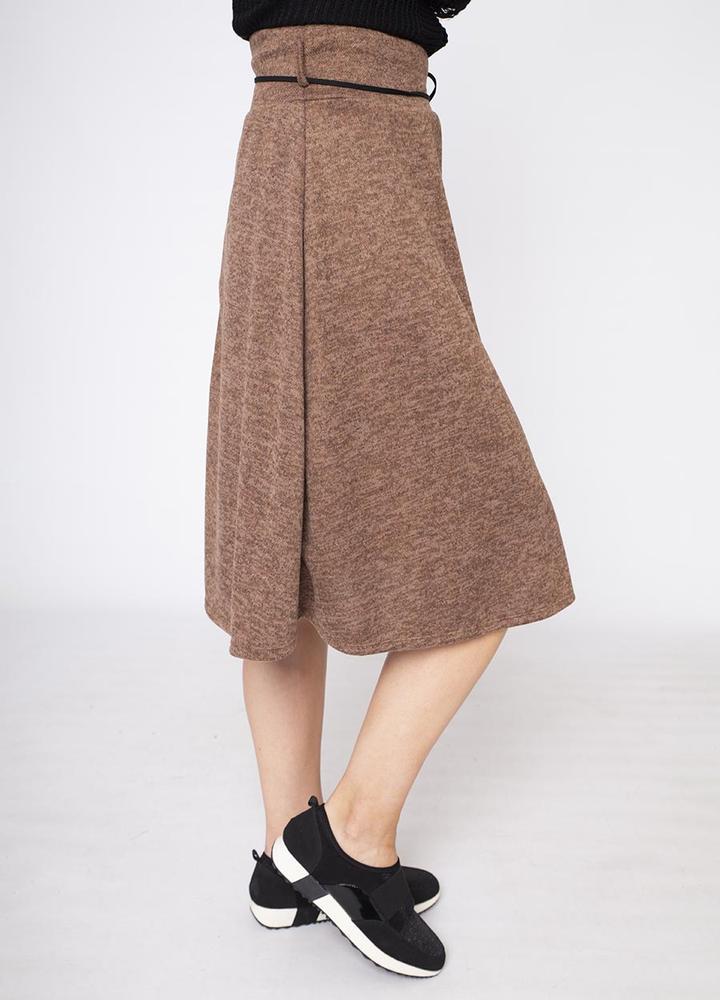A-Line Belted Skirt in Brown