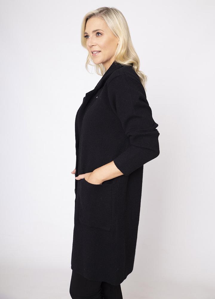 Revere Collar Coat Cardi in Black