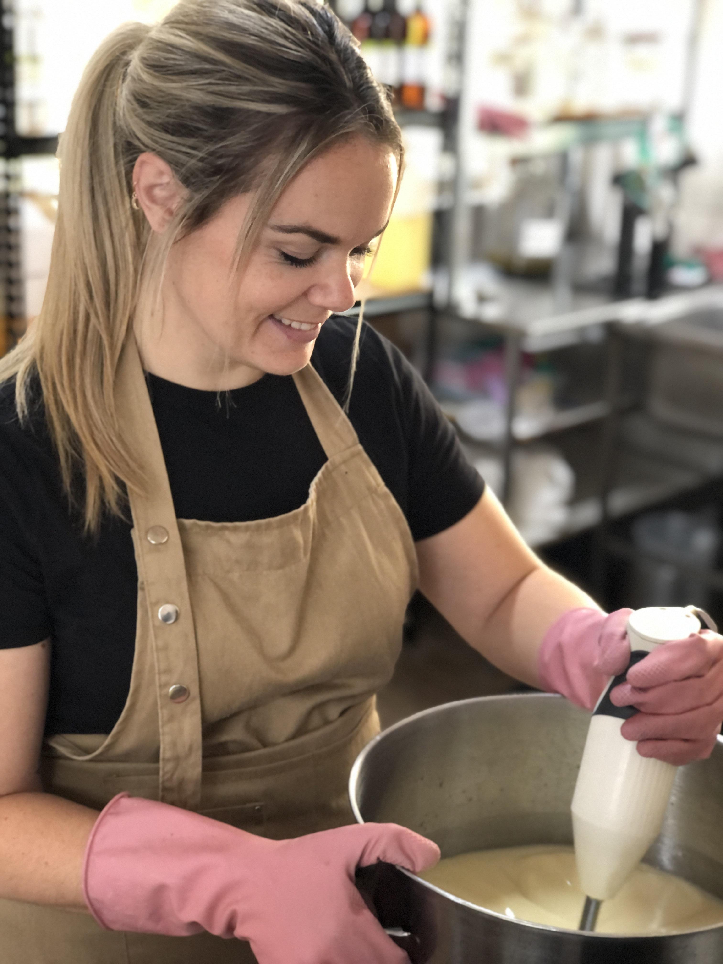 Laura making soap at moon haven