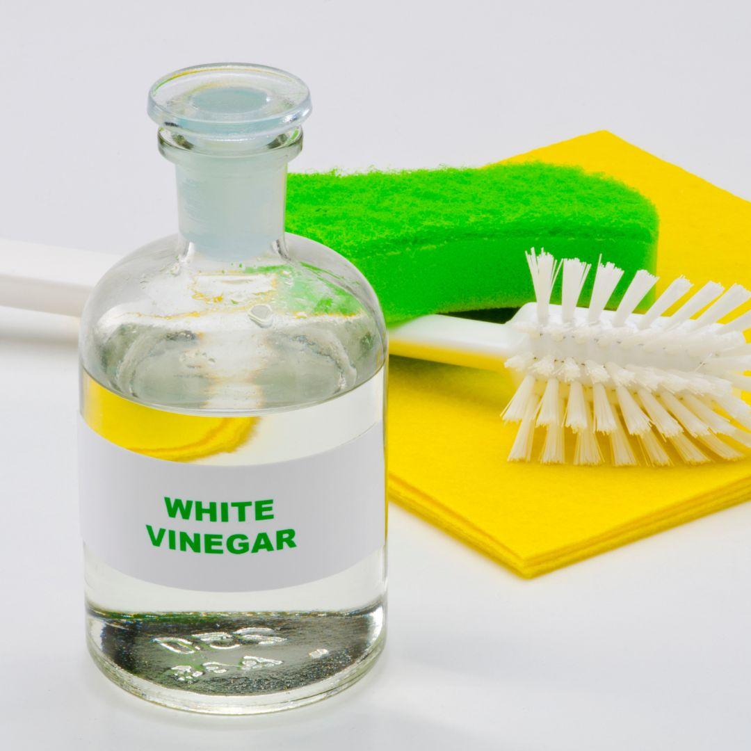 white vinegar in glass bottle