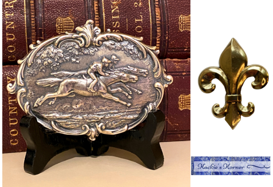 Vintage Race horse and fleur de lis medallion