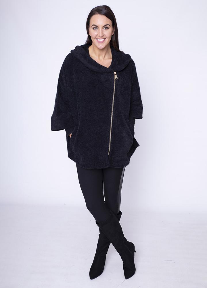 Side Zip Cardi Coat in Black