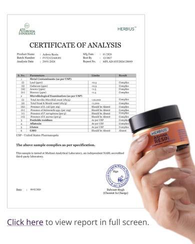 Analysecertificaat – AshwaResin onafhankelijke laboratoriumtest