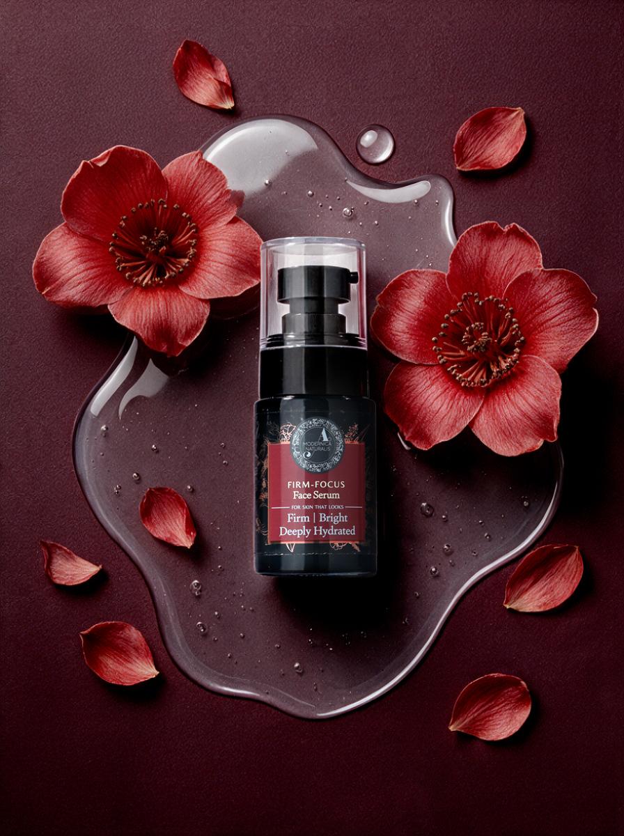 serum bottle with ingredients and texture