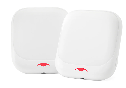 Two night lights that emit red light.