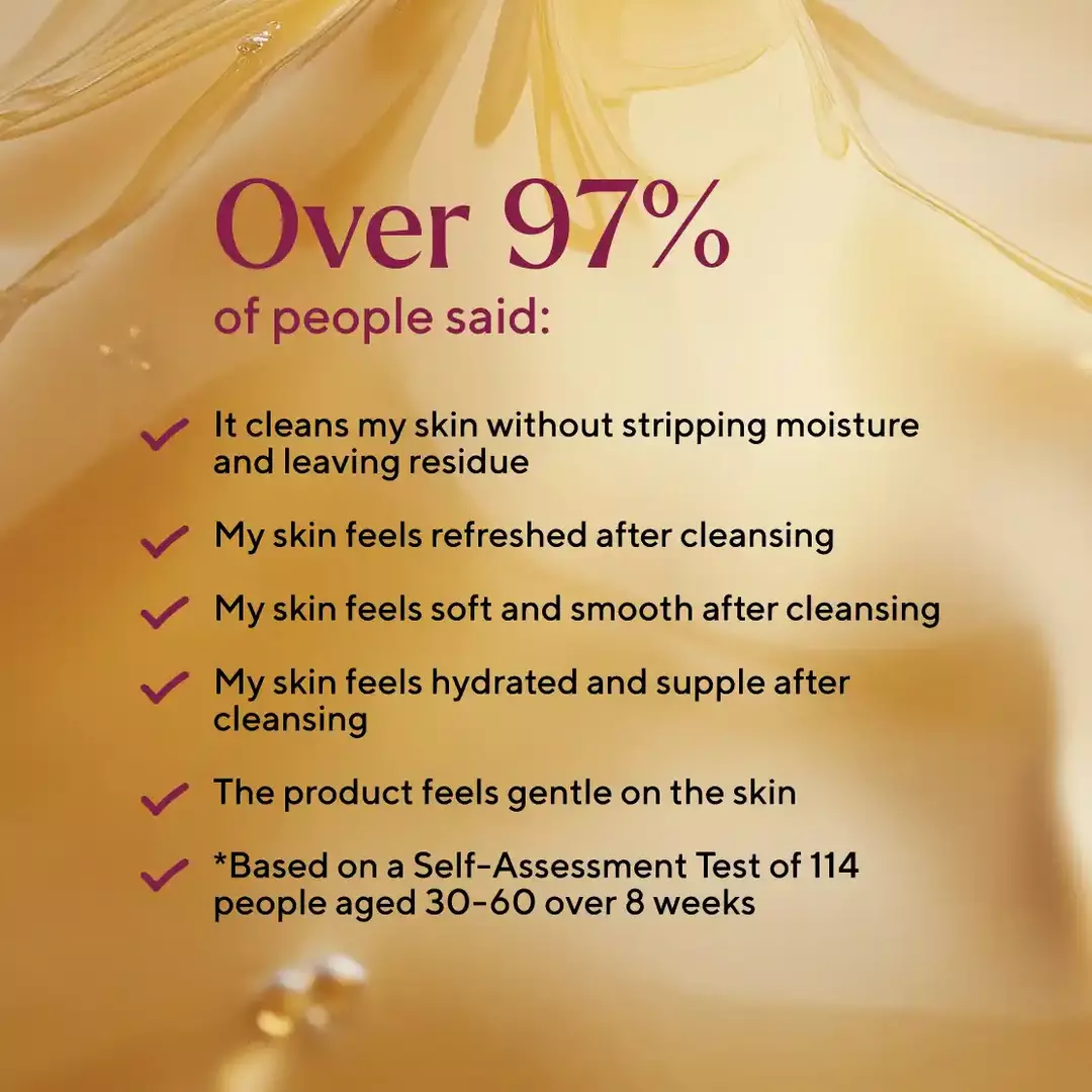 1. people views about the product written on the cleanser background.