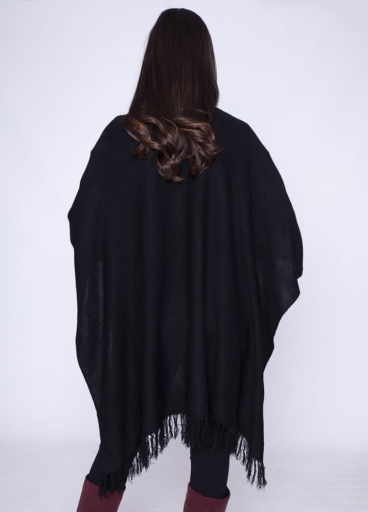 Frill Wrap Poncho in Black