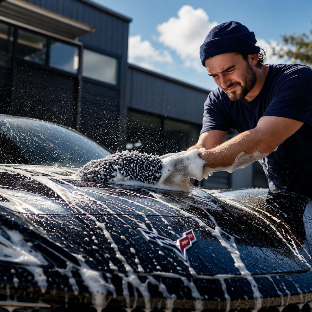 Man washing his car